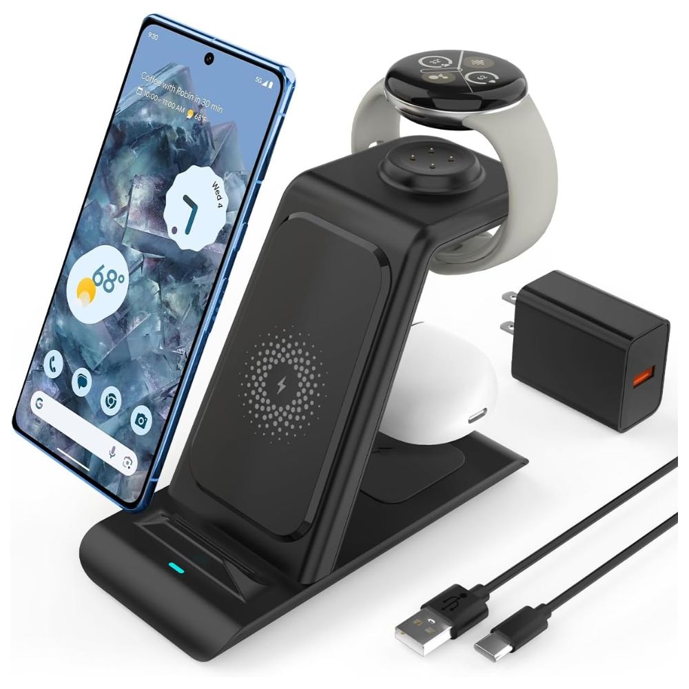 3-in-1 Wireless Charger for Pixel Watch 3, 2, 1, Google Phones & Pixel Buds