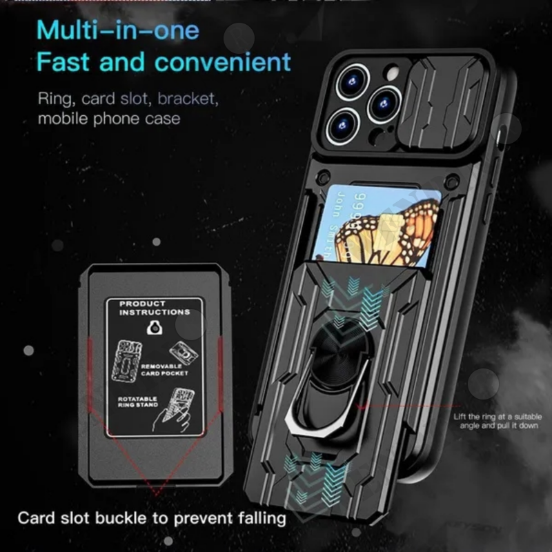 Slide MagSafe iPhone 16-14 Ring Kickstand & Card Holder Case