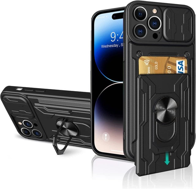 Slide MagSafe iPhone 16-14 Ring Kickstand & Card Holder Case