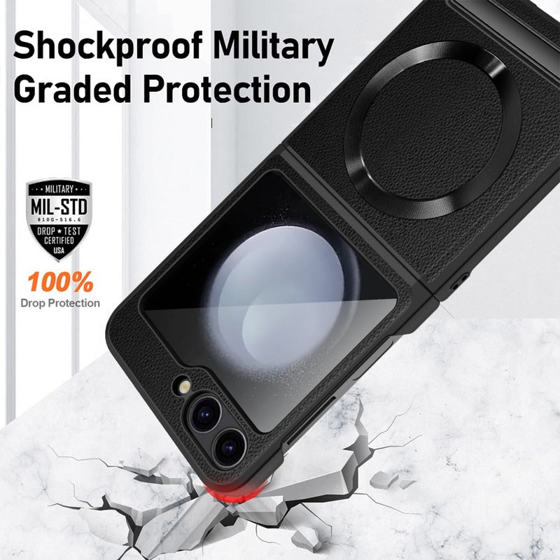 Leather Hinge Magnetic Kickstand Z Flip 6 Case