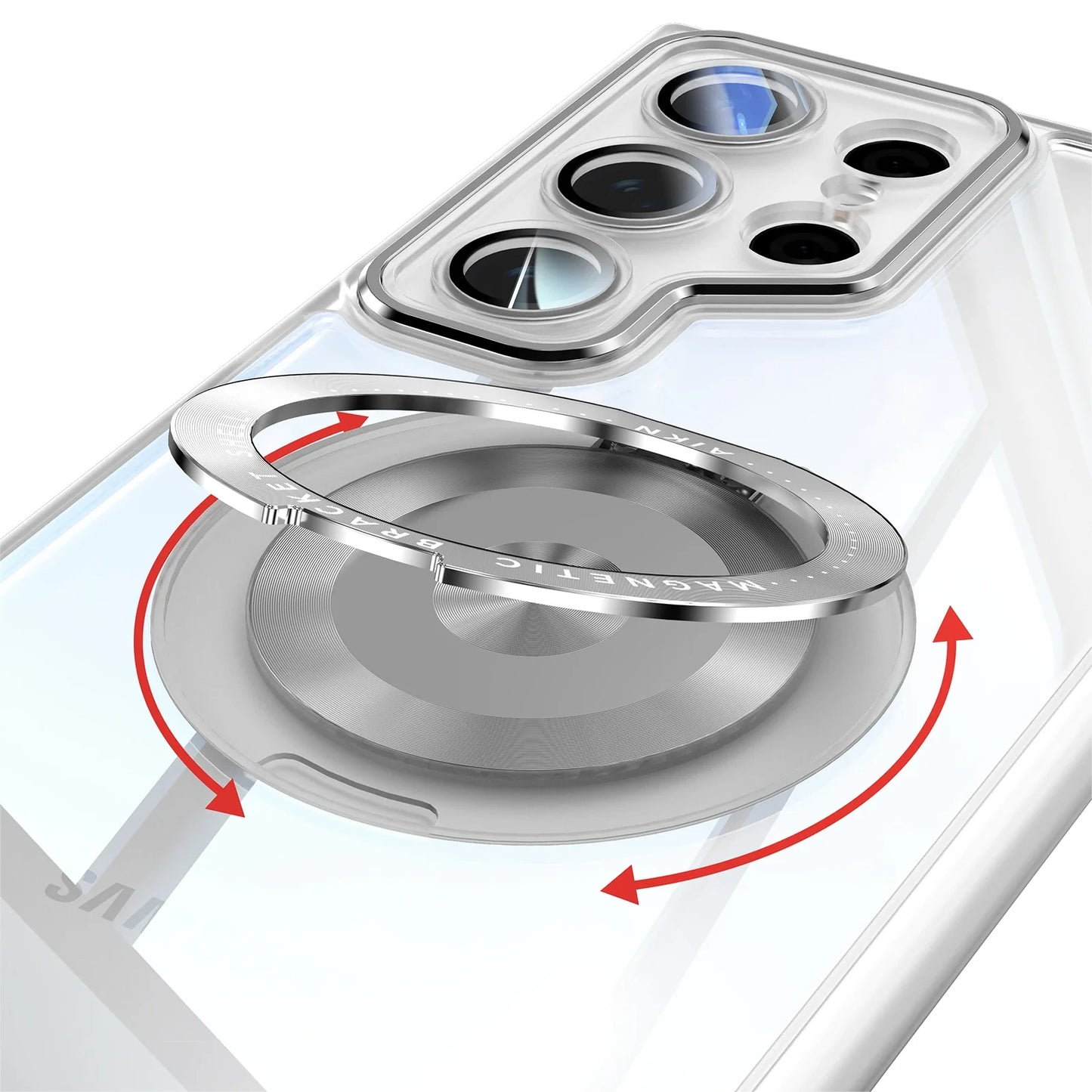 FrostGuard S25 Ultra – Matte Transparent Magnetic Case with 360° Ring Stand