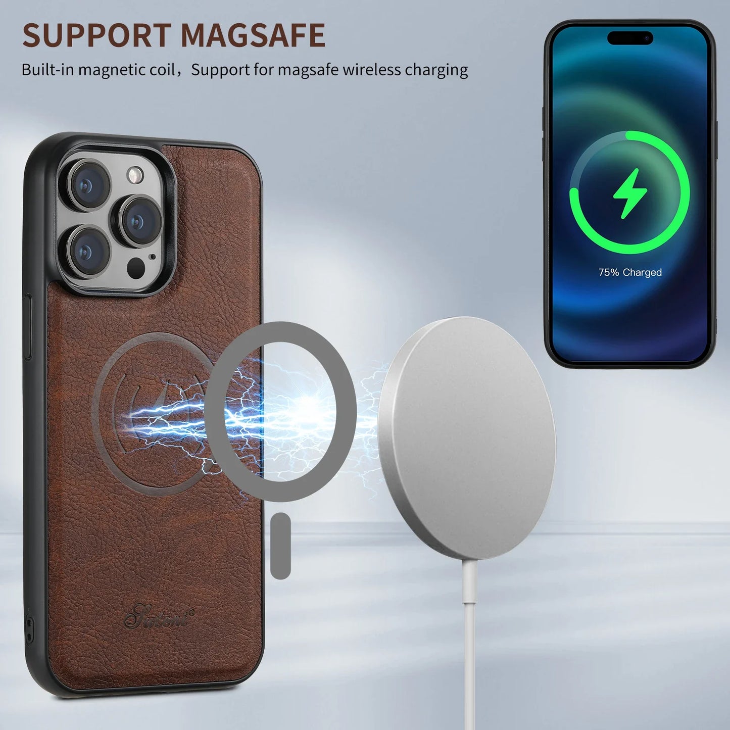 MagSafe Wallet Leather Card Holder & Kickstand Case for iPhone
