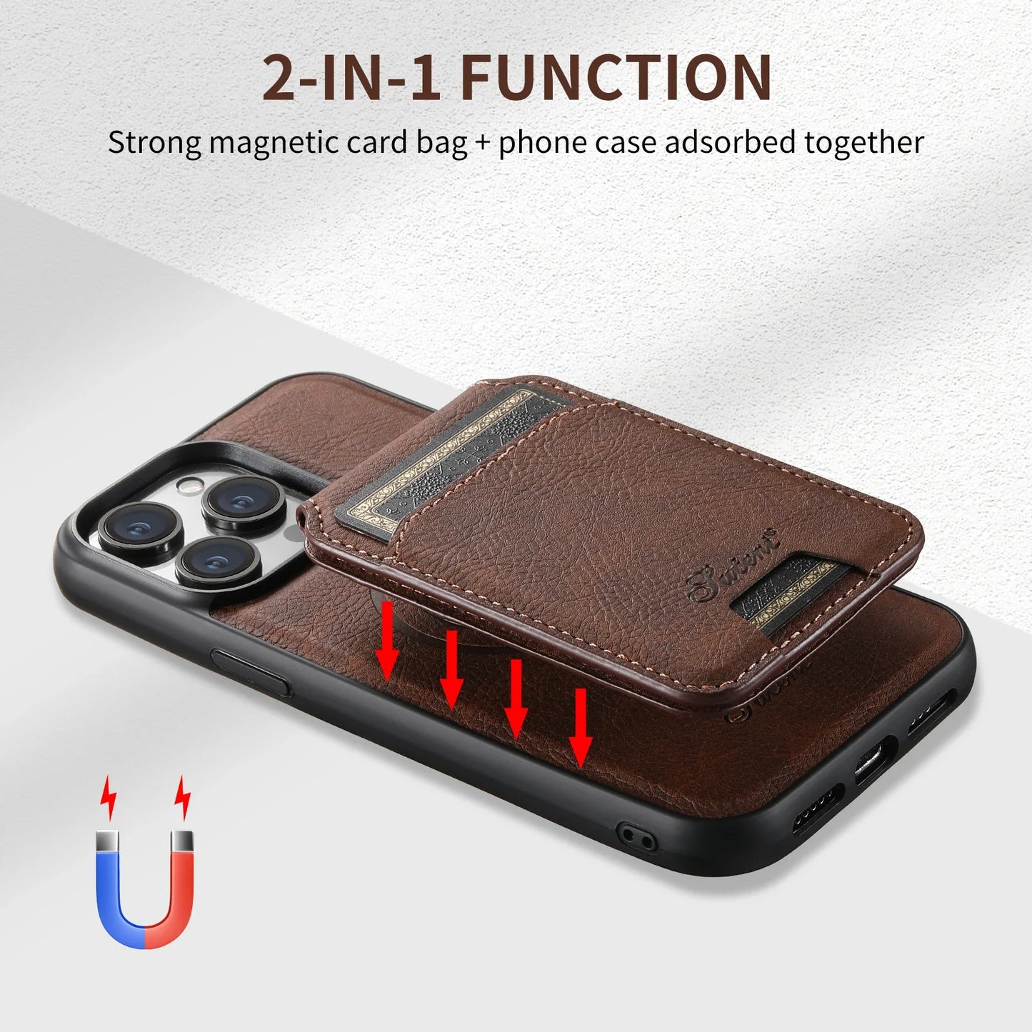 MagSafe Wallet Leather Card Holder & Kickstand Case for iPhone
