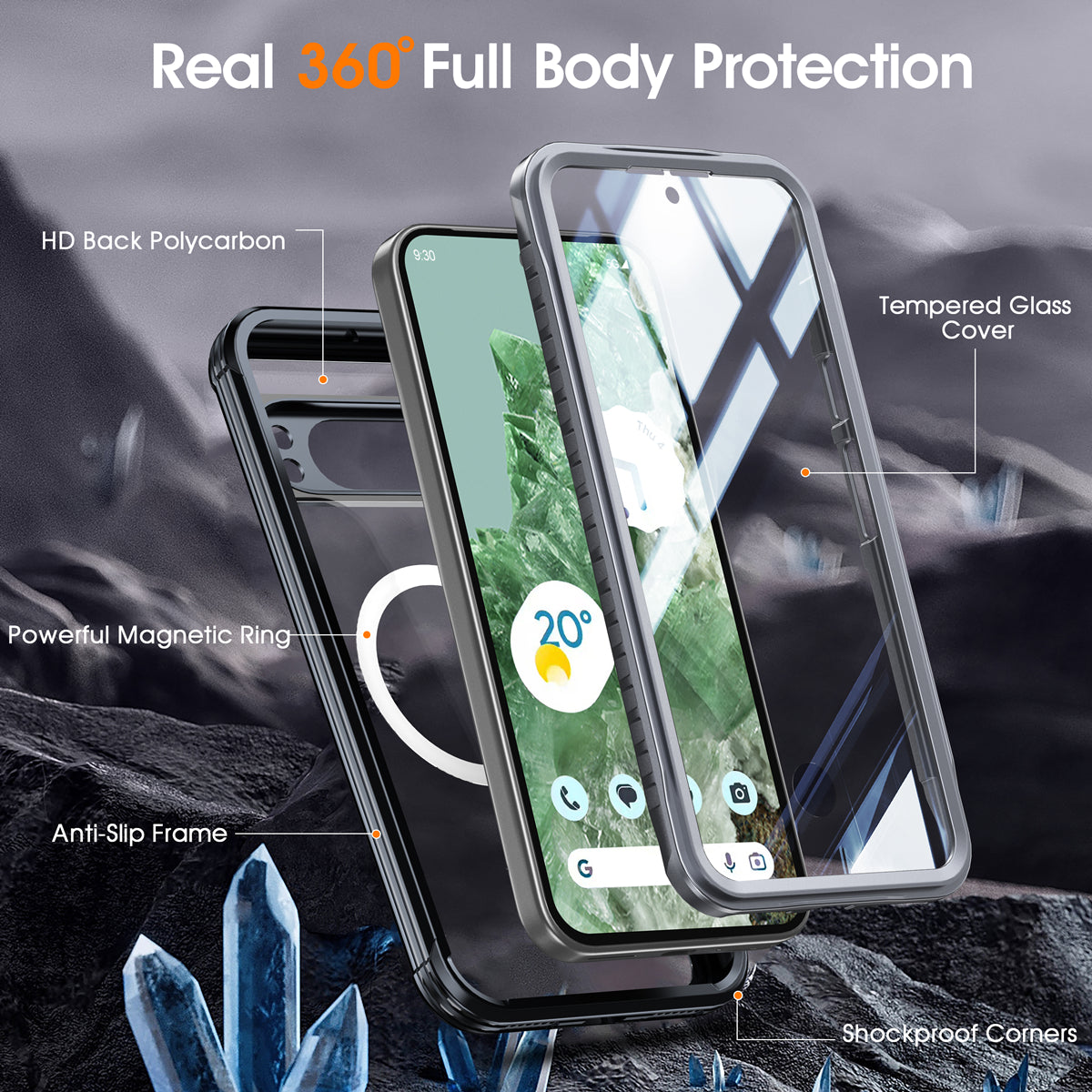 360° MagSafe Pixel 9 Pro XL, 9 Pro and 9 Case with Dual-Layer Glass