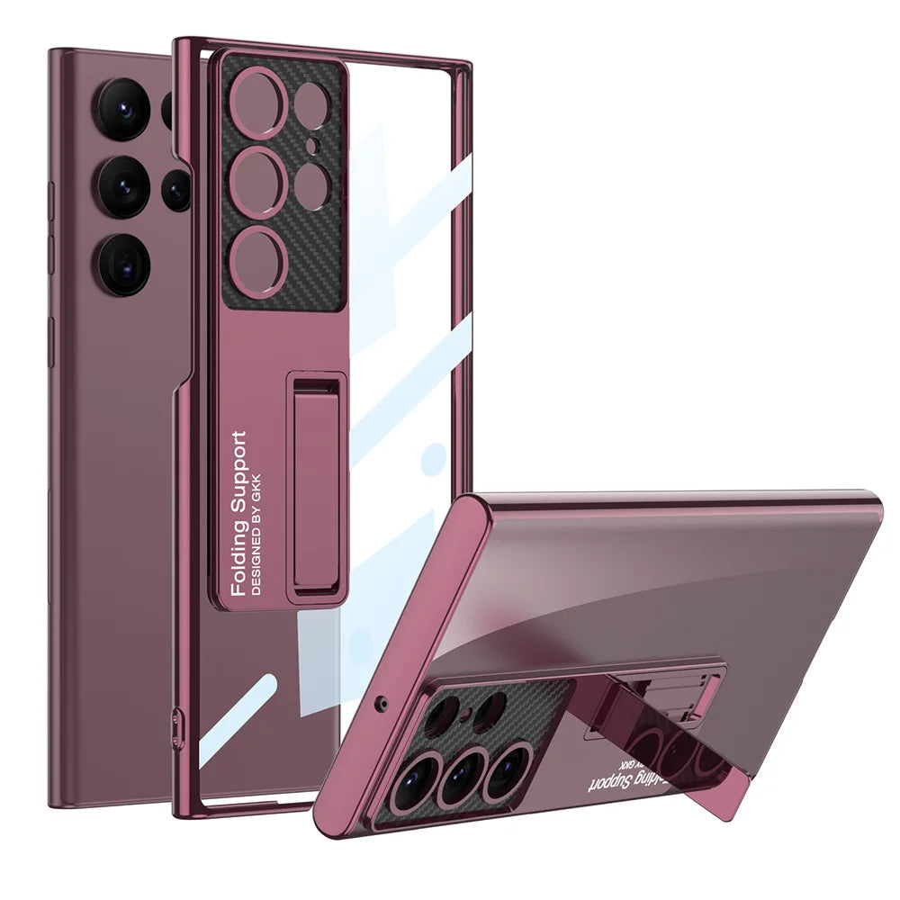 GlacierShield S25 Ultra – Electroplated Clear Case with Kickstand & Shockproof Protection