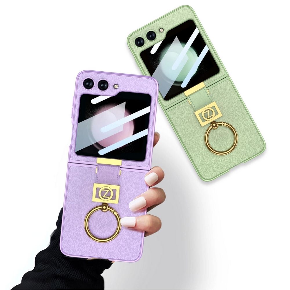 Leather 360° Z Flip 6, 5 Ring kickstand Screen Protector