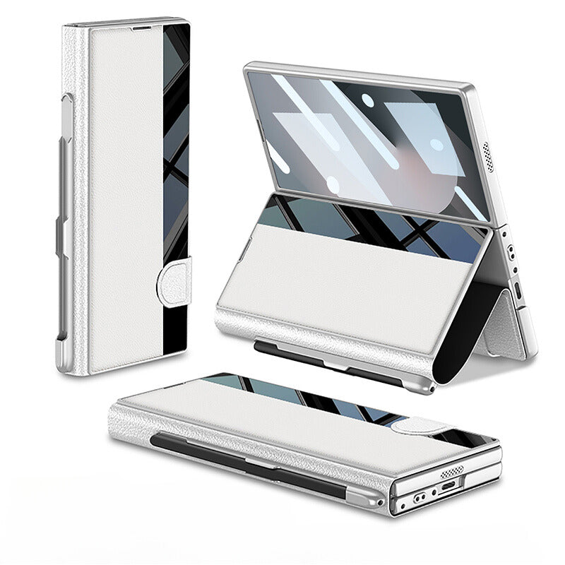 Leather Z Fold 6, 5 Mirror Window & Pen Slot Case