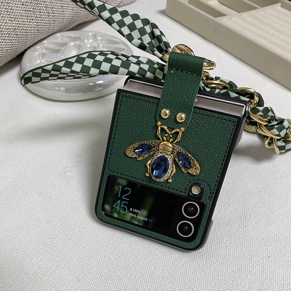 Diamond Leather Z Flip 6, 5, 4, 3 Ring Holder Strap Case