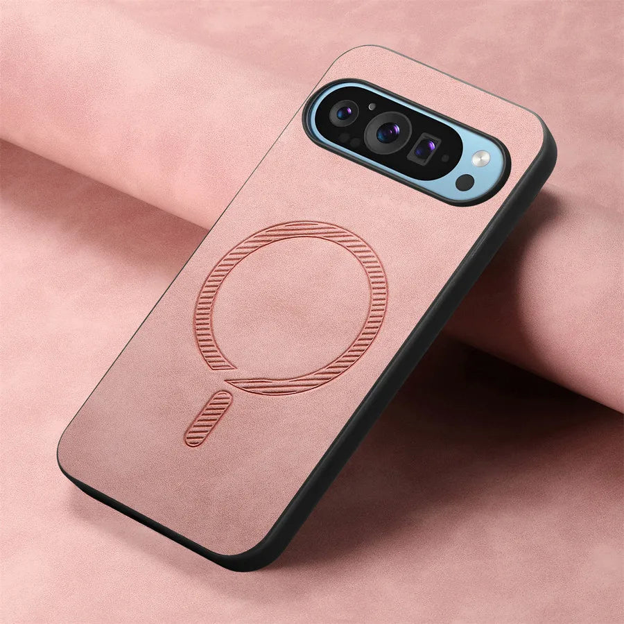 Leather MagSafe Pixel 9 , 8, 7, Case with Lens Protection & Anti-Drop Design