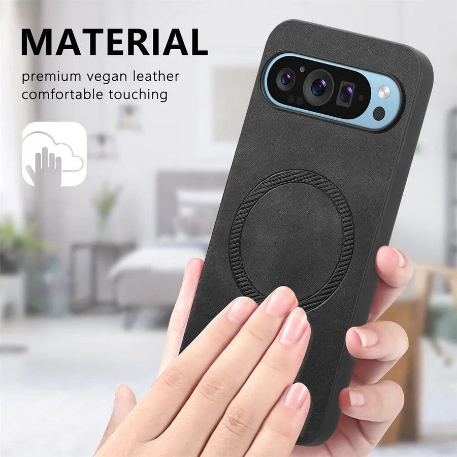 Leather MagSafe Pixel 9 , 8, 7, Case with Lens Protection & Anti-Drop Design
