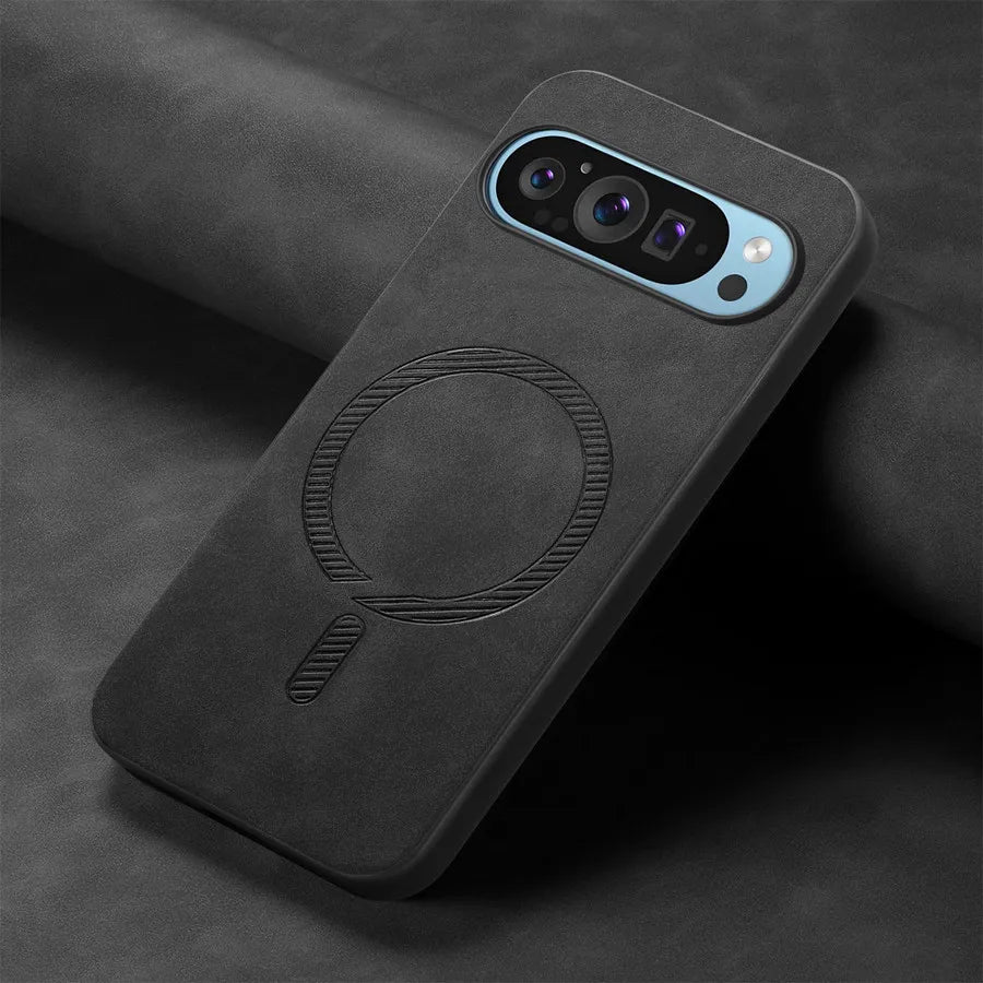 Leather MagSafe Pixel 9 , 8, 7, Case with Lens Protection & Anti-Drop Design