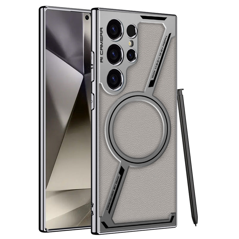 EliteLeather S25 Ultra – MagSafe Leather Case with Plated Accents & Wireless Charging