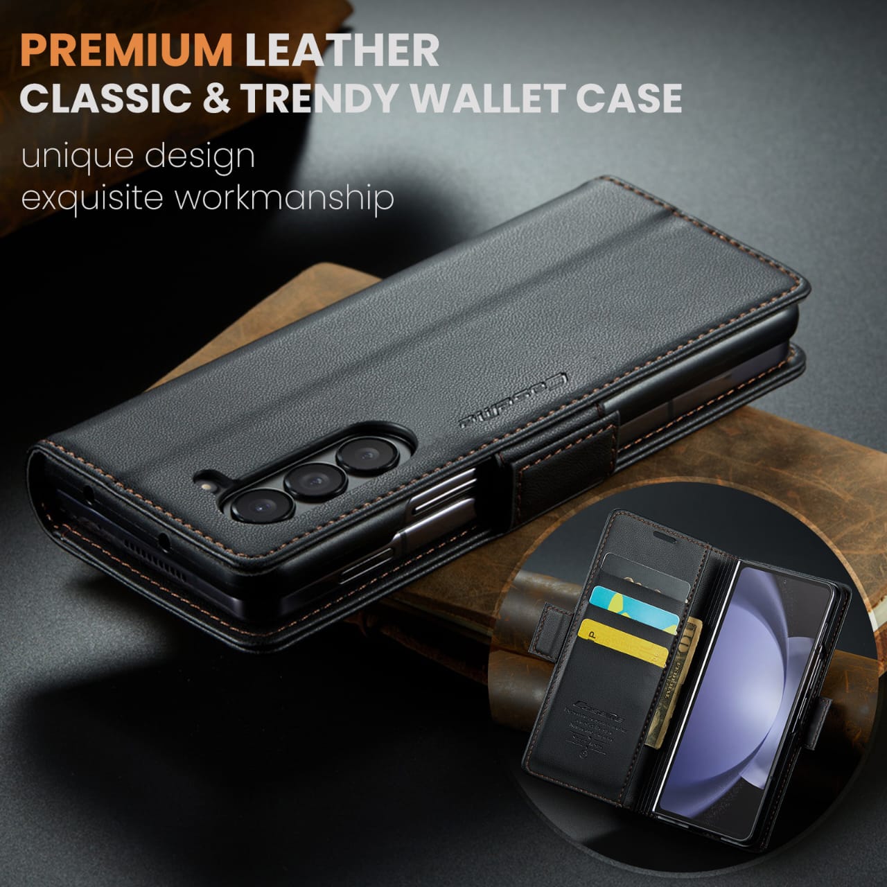 Leather Z Fold 6, 5 Slim RFID Blocking Card Holder Case