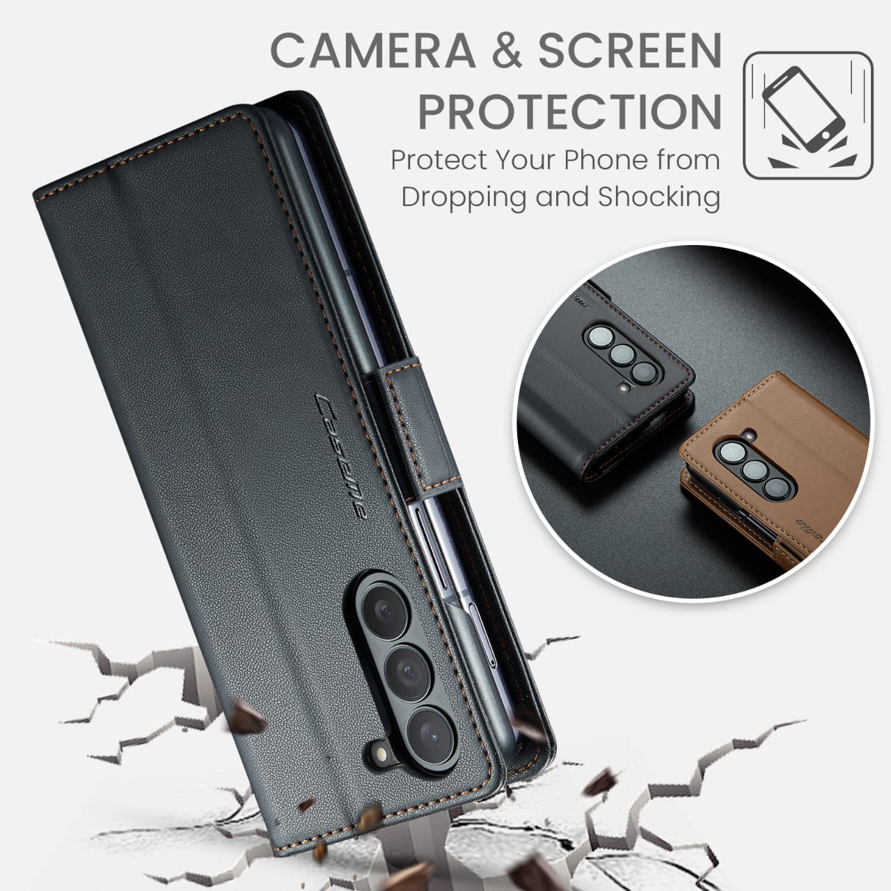 Leather Z Fold 6, 5 Slim RFID Blocking Card Holder Case