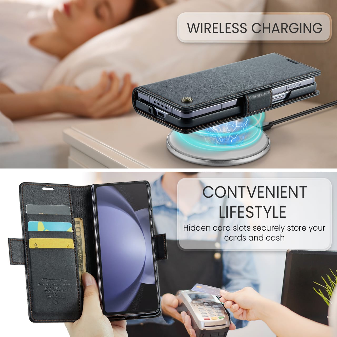 Leather Z Fold 6, 5 Slim RFID Blocking Card Holder Case