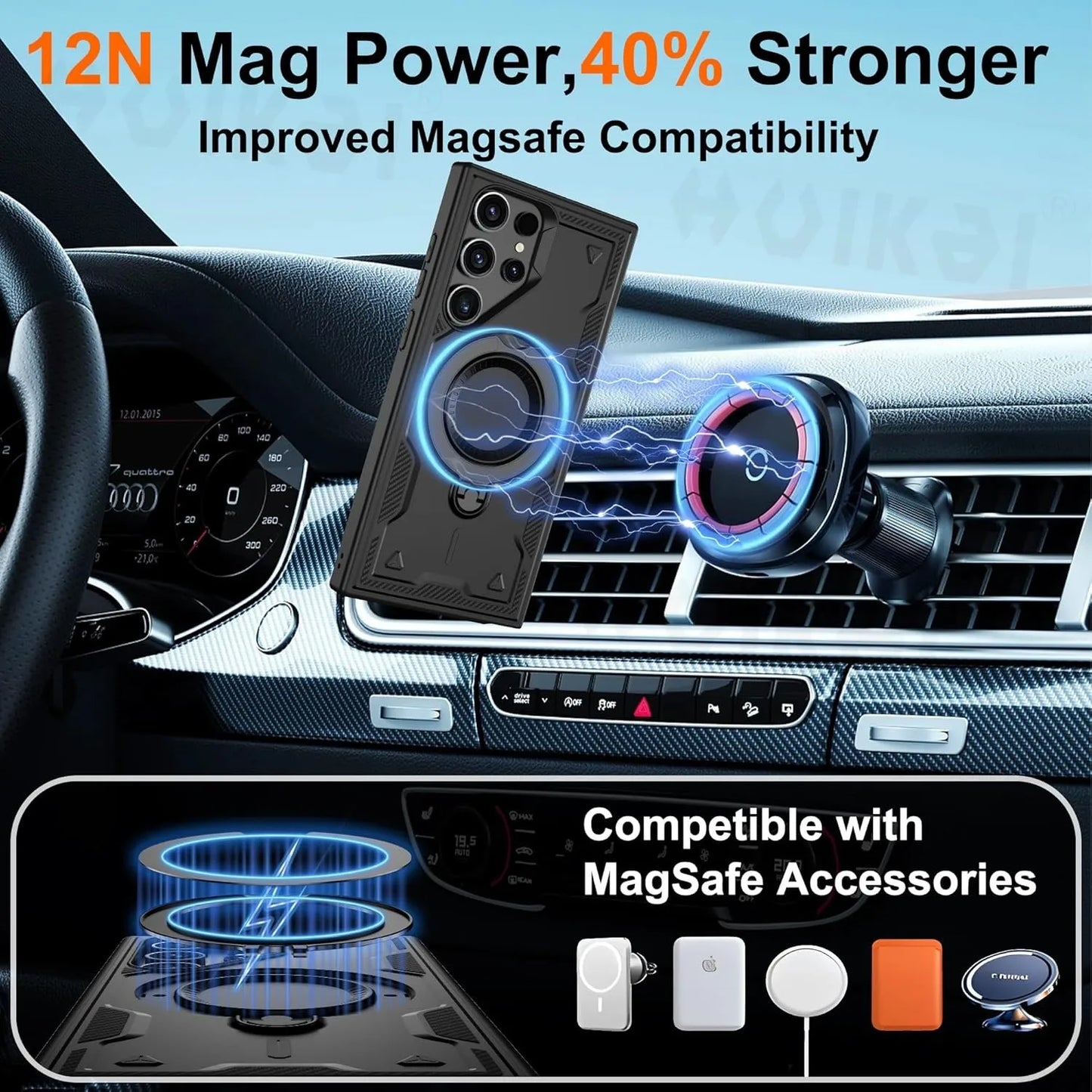 MagGlide Pro S25 Ultra – MagSafe-Ready Case with 360° Rotating Stand & Full Protection