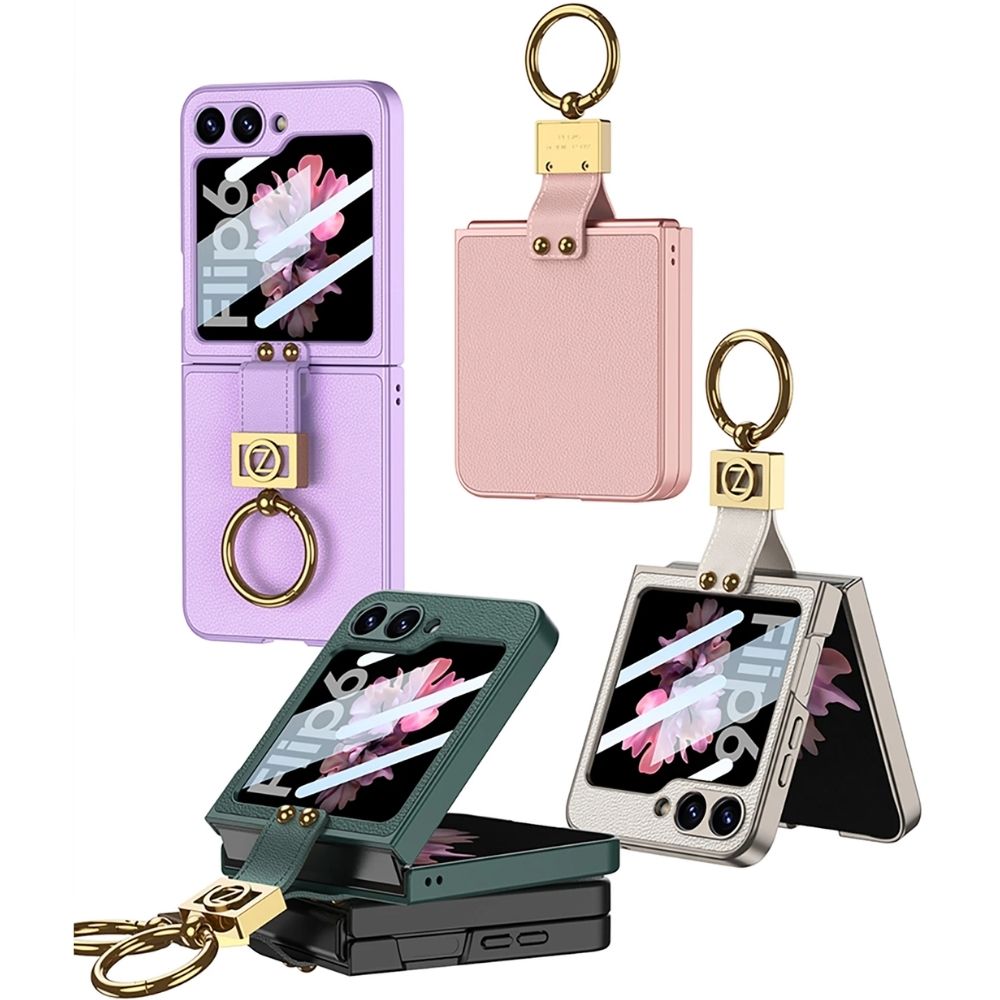 Leather 360° Z Flip 6, 5 Ring kickstand Screen Protector