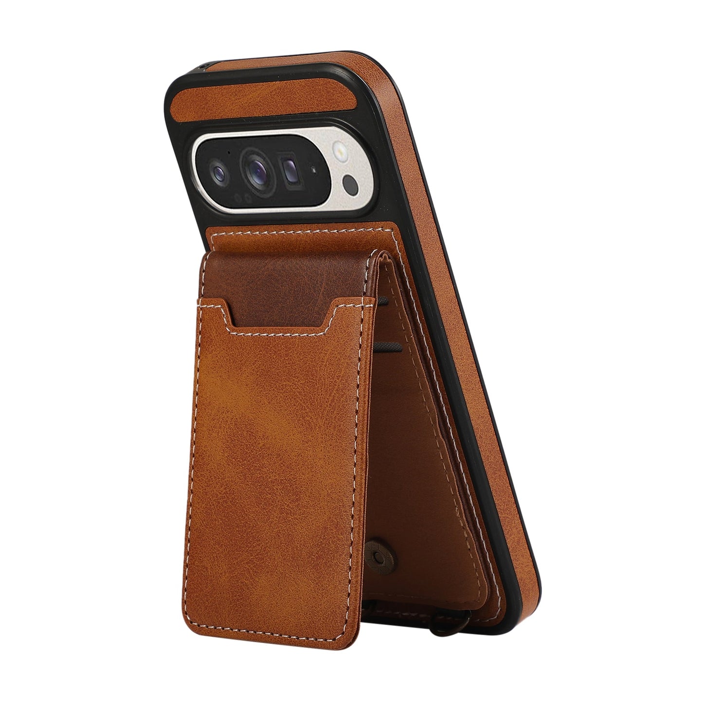 Leather Card Holder Pixel 9, 8 Case with Kickstand & Lanyard