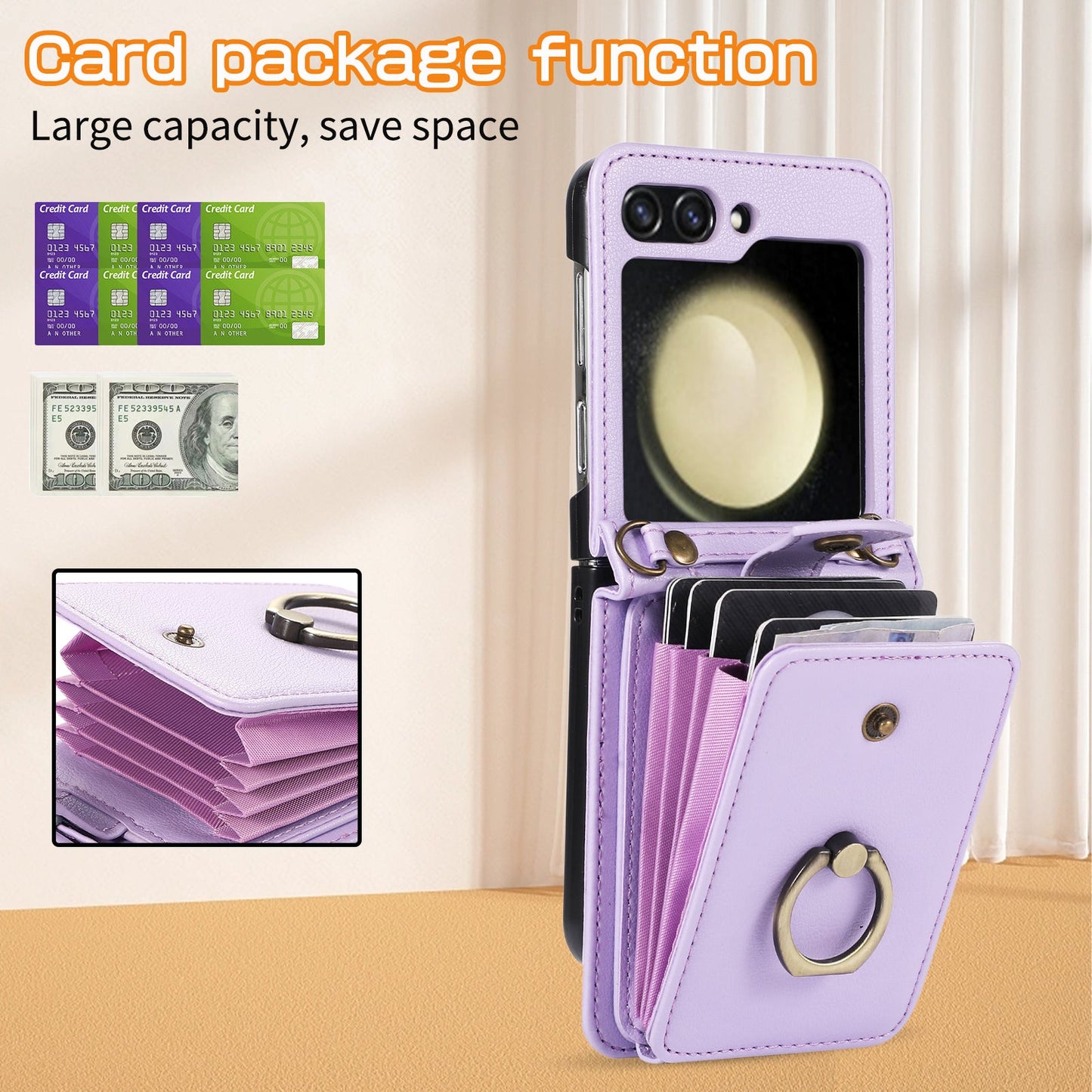 Anti-Theft Wallet Z Flip 6 Case with Card Slot & Stand