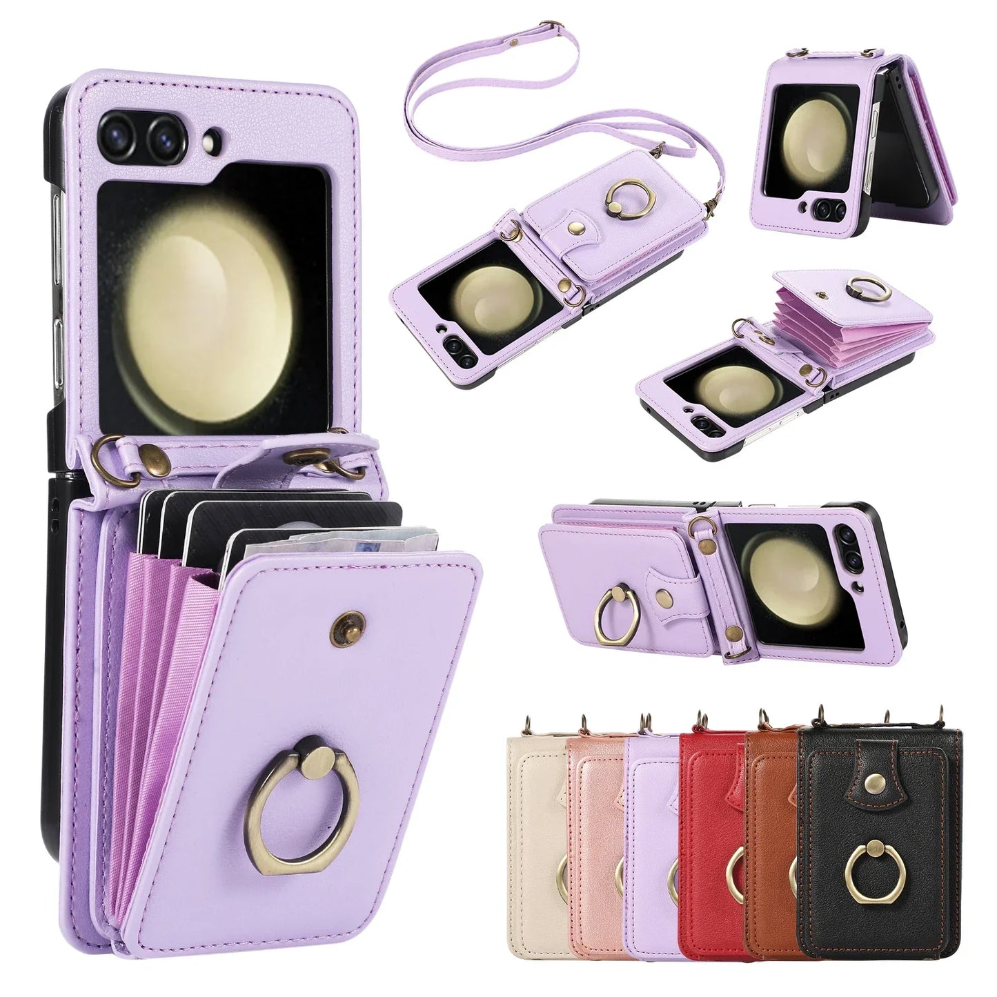 Anti-Theft Wallet Z Flip 6 Case with Card Slot & Stand