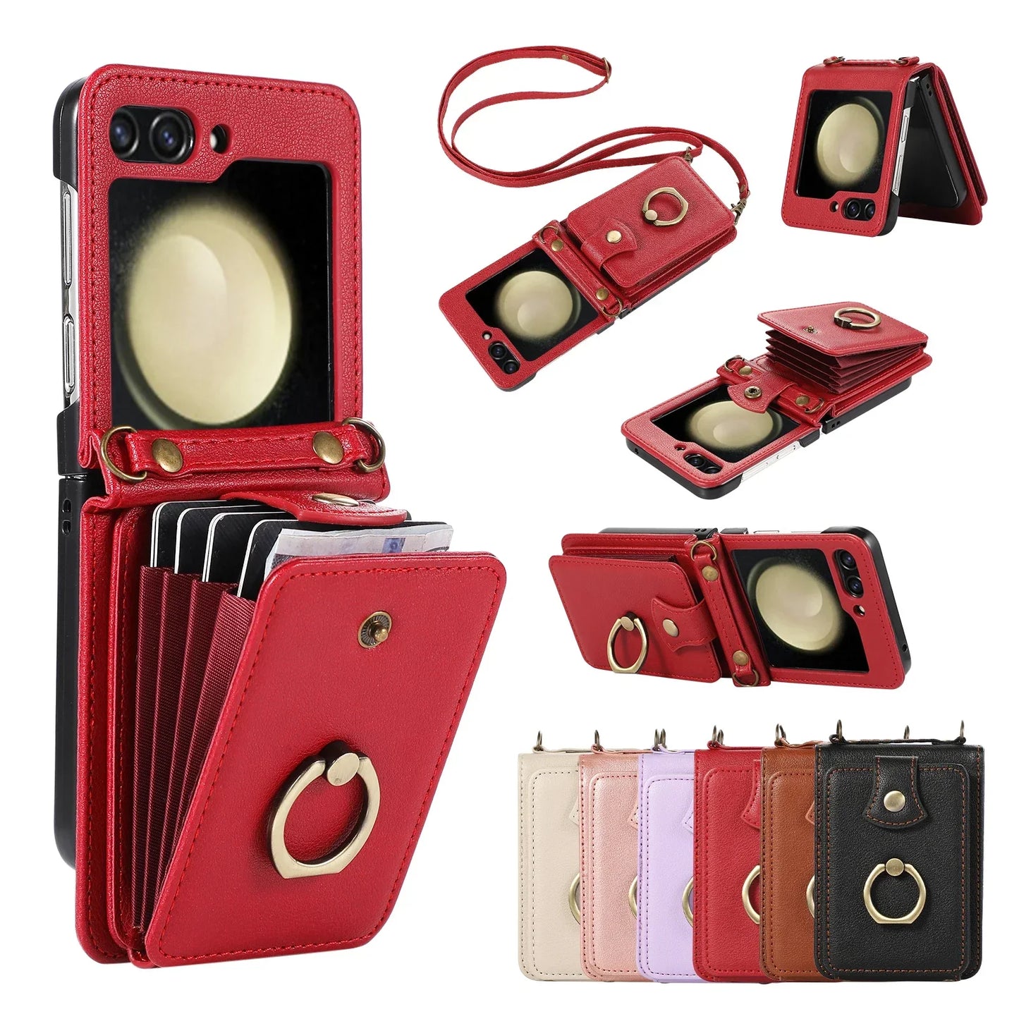 Anti-Theft Wallet Z Flip 6 Case with Card Slot & Stand