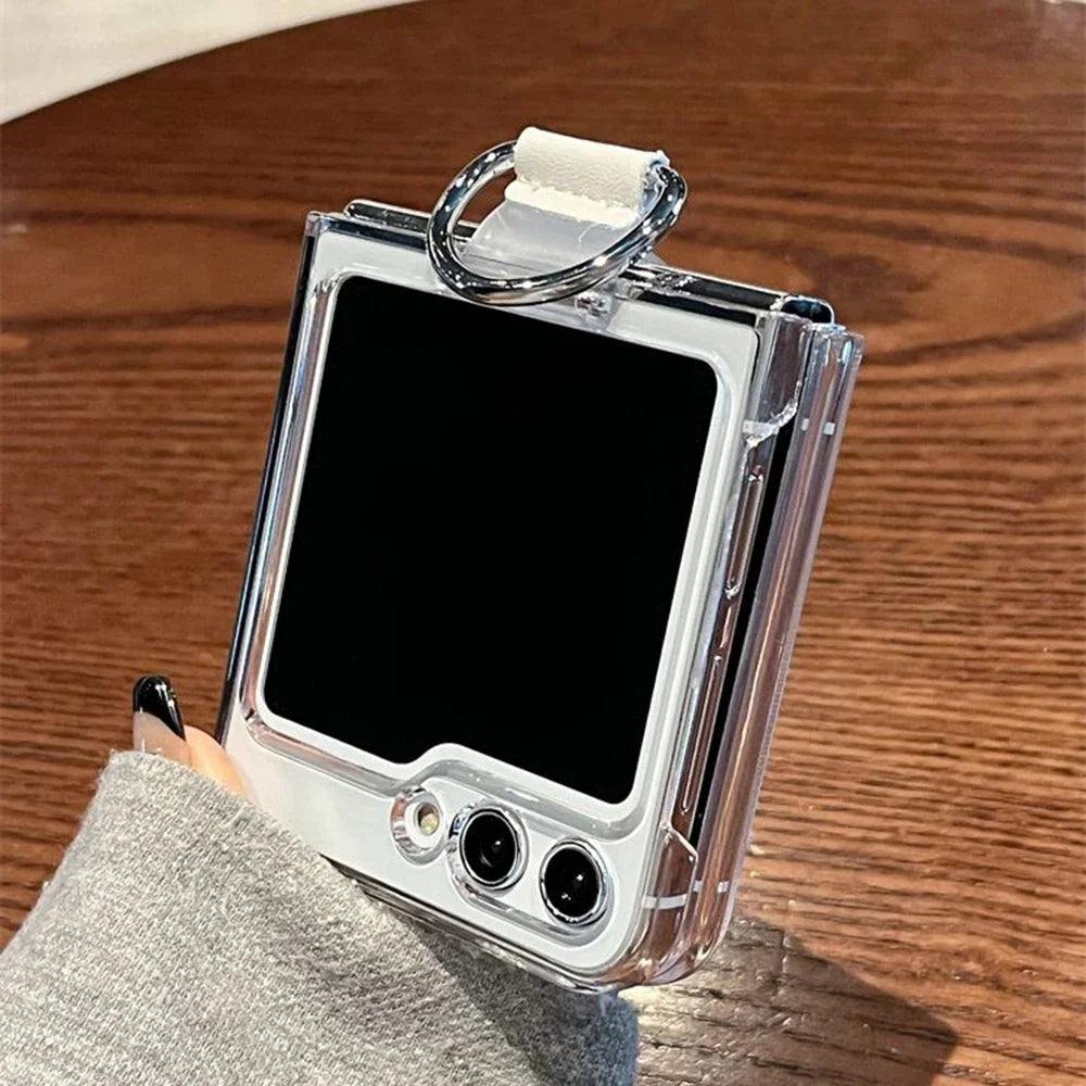 Clear Z Flip 6 Luxury Transparent Ring Holder Case