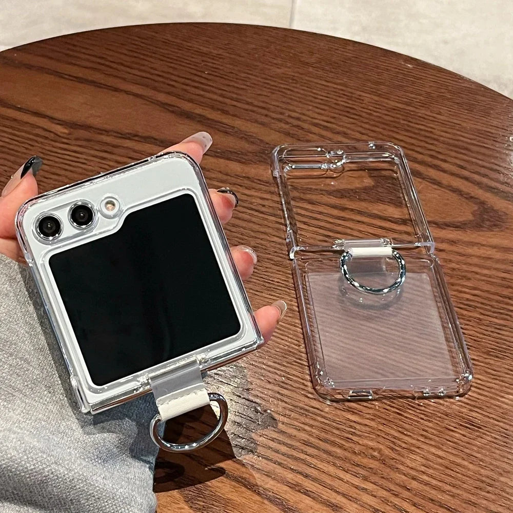 Clear Z Flip 6 Luxury Transparent Ring Holder Case
