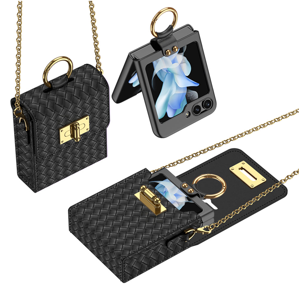 Luxury Leather Mini Bag with Gold Chain - Z Flip Series