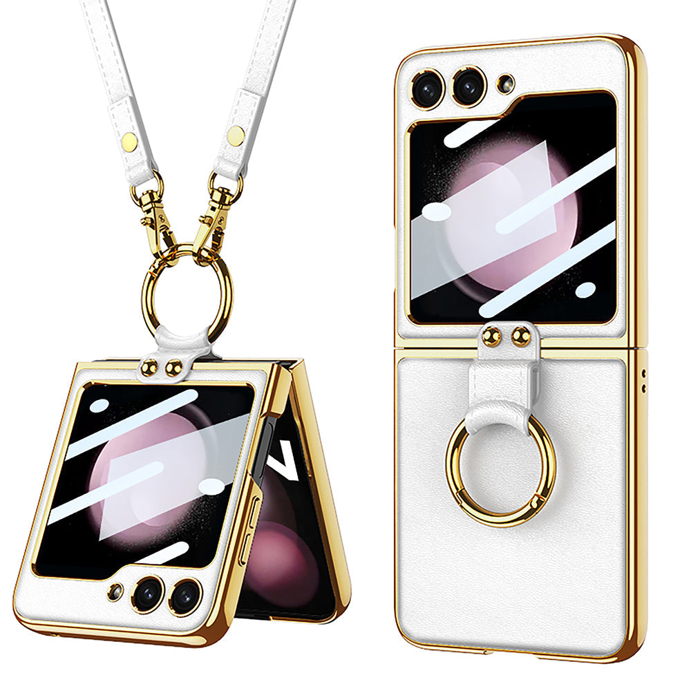 Leather Back Glass Cover with Ring - Z Flip Series