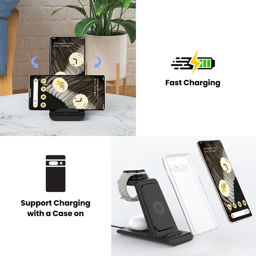 3-in-1 Wireless Charger for Pixel Watch 3, 2, 1, Google Phones & Pixel Buds