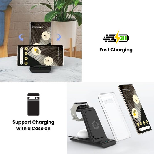 3-in-1 Wireless Charger for Pixel Watch 3, 2, 1, Google Phones & Pixel Buds
