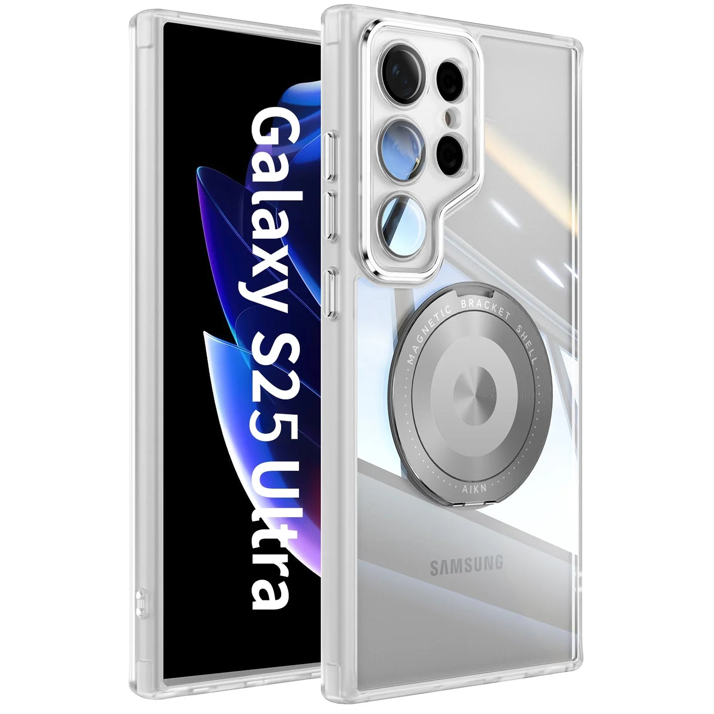 FrostGuard S25 Ultra – Matte Transparent Magnetic Case with 360° Ring Stand