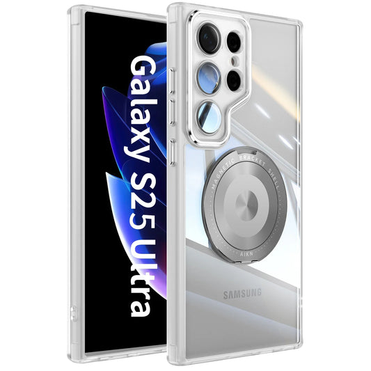 FrostGuard S25 Ultra – Matte Transparent Magnetic Case with 360° Ring Stand