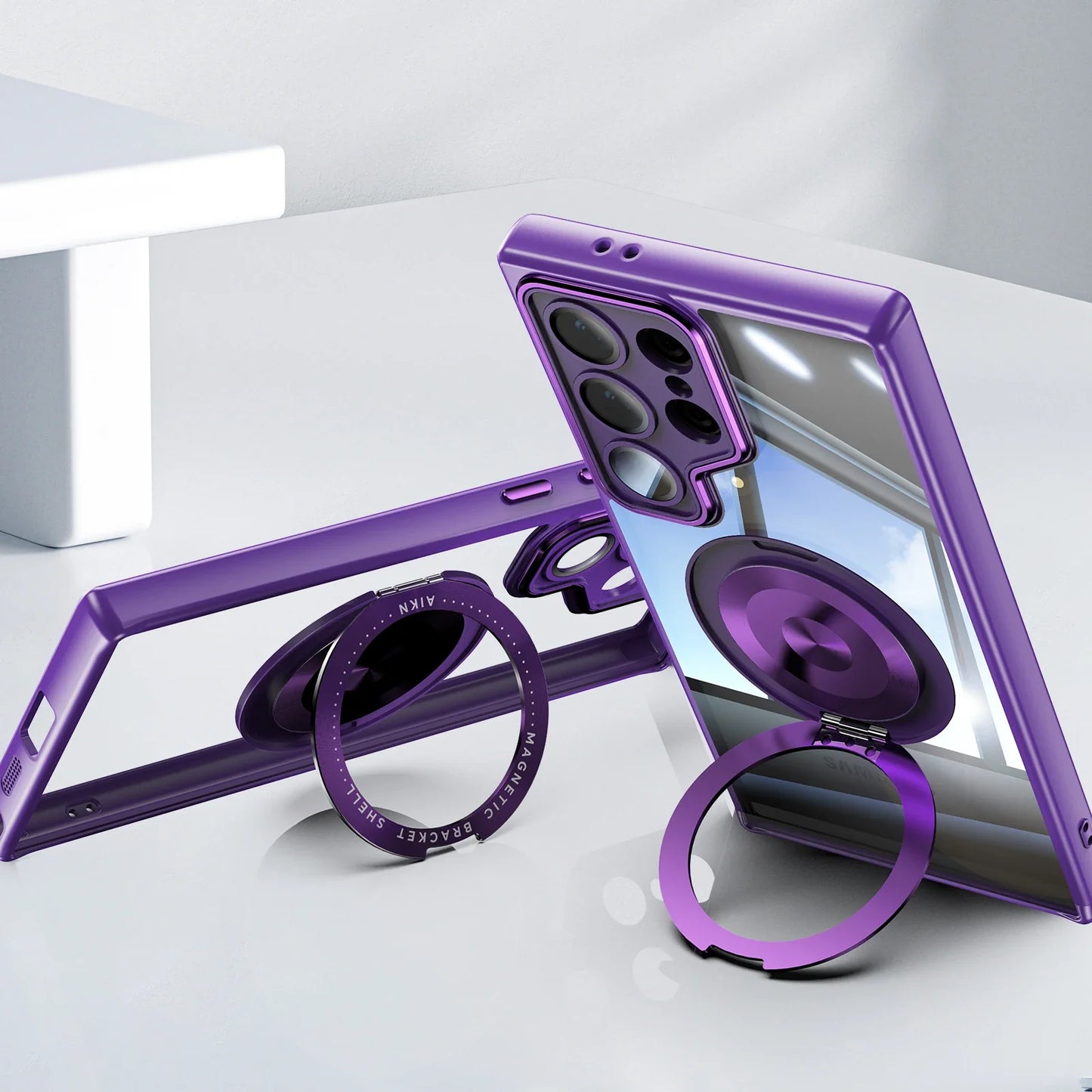 FrostGuard S25 Ultra – Matte Transparent Magnetic Case with 360° Ring Stand