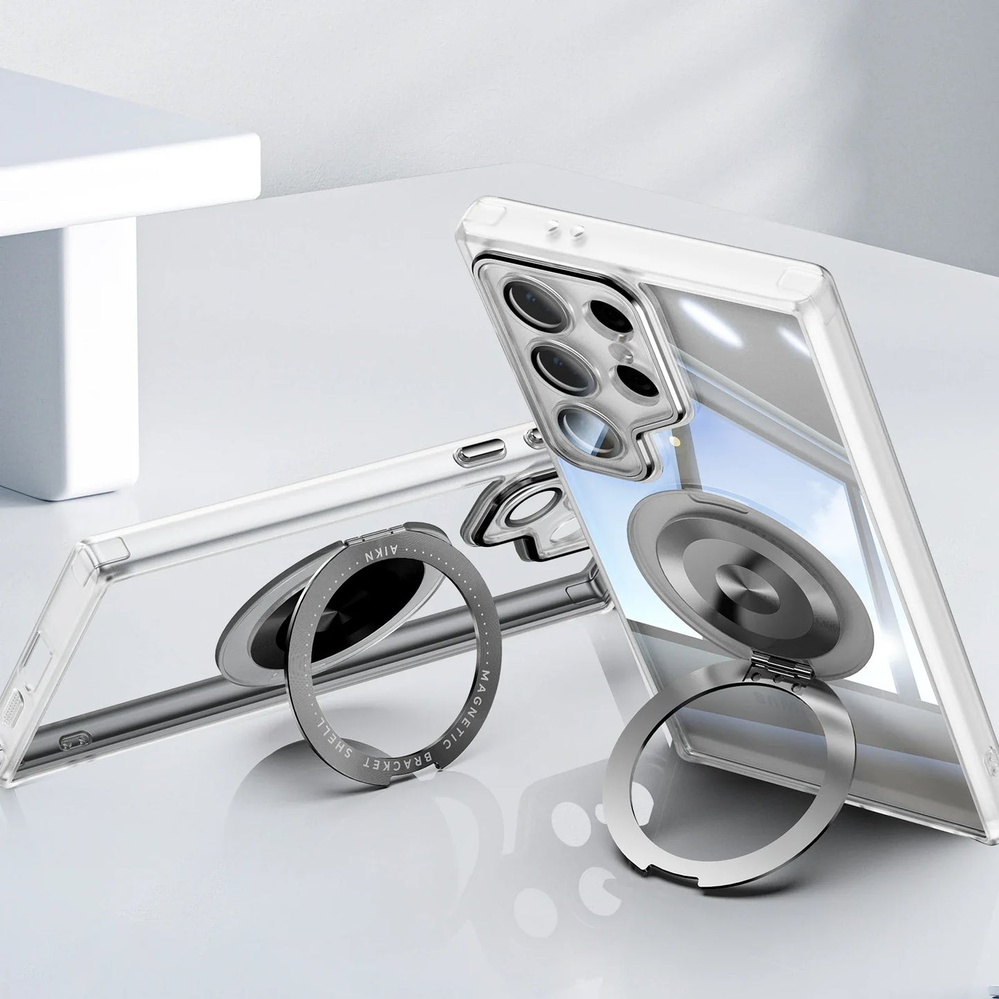 FrostGuard S25 Ultra – Matte Transparent Magnetic Case with 360° Ring Stand