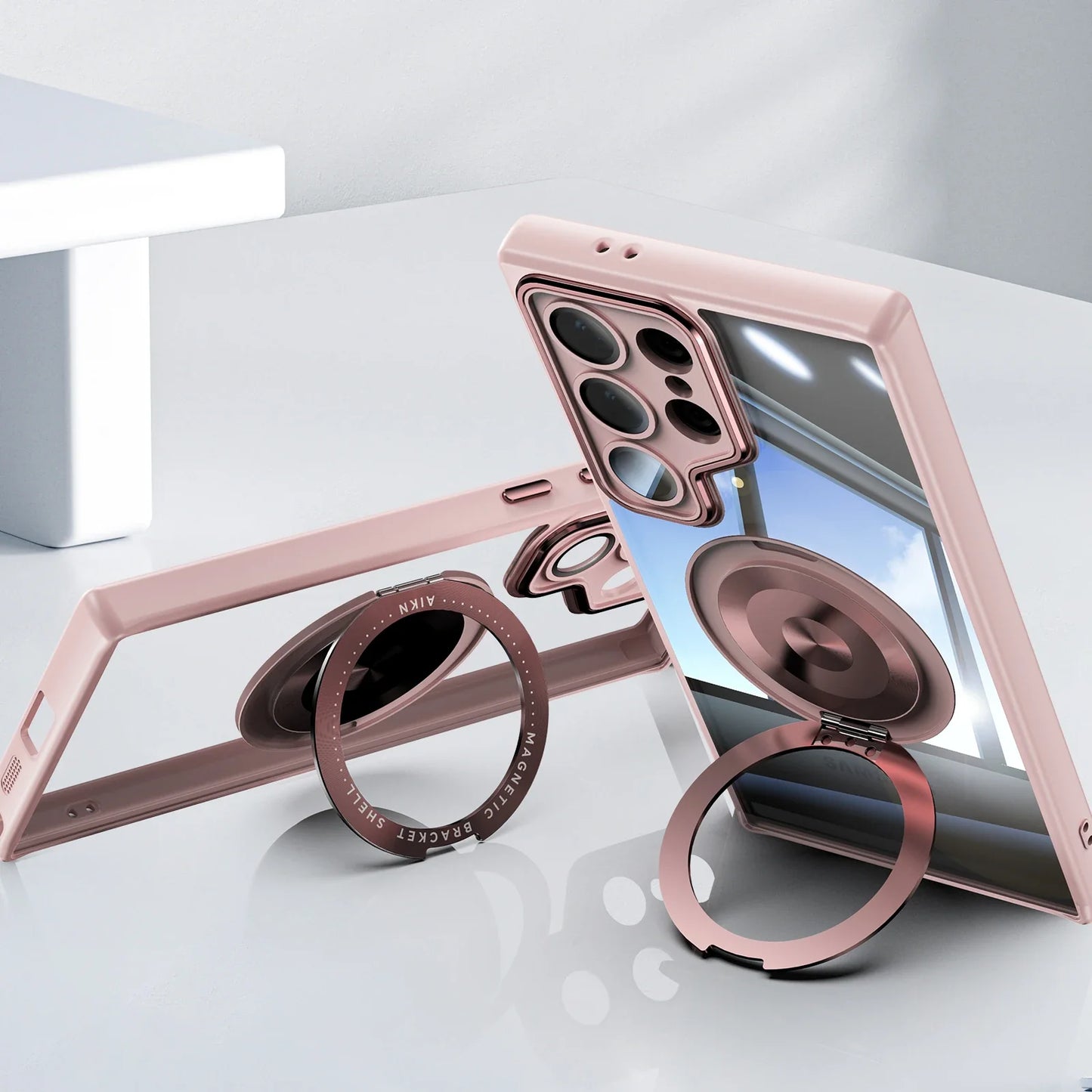 FrostGuard S25 Ultra – Matte Transparent Magnetic Case with 360° Ring Stand