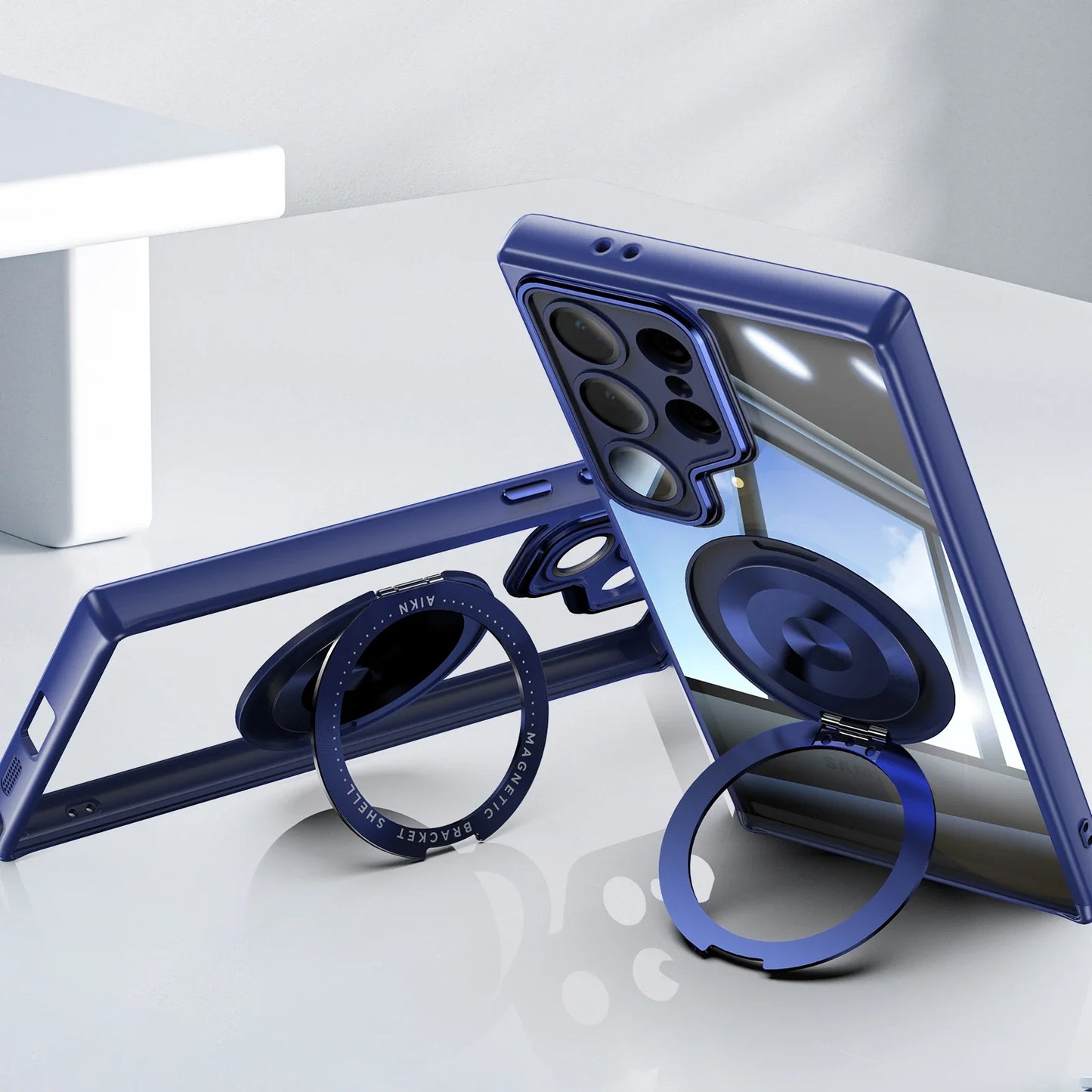 FrostGuard S25 Ultra – Matte Transparent Magnetic Case with 360° Ring Stand