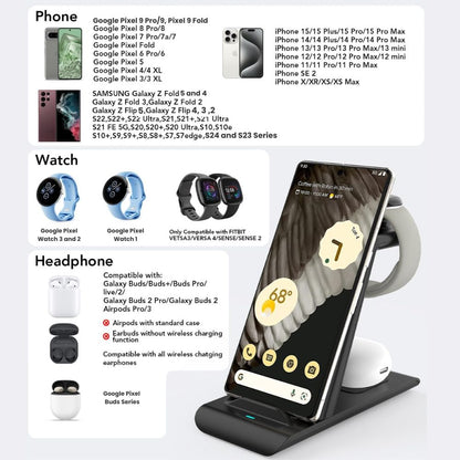 3-in-1 Wireless Charger for Pixel Watch 3, 2, 1, Google Phones & Pixel Buds
