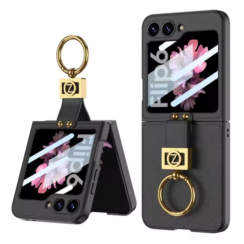 Leather 360°  Z Flip 6, 5 Ring kickstand Screen Protector