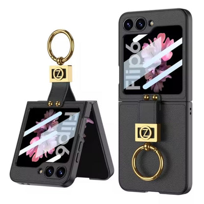 Leather 360°  Z Flip 6, 5 Ring kickstand Screen Protector