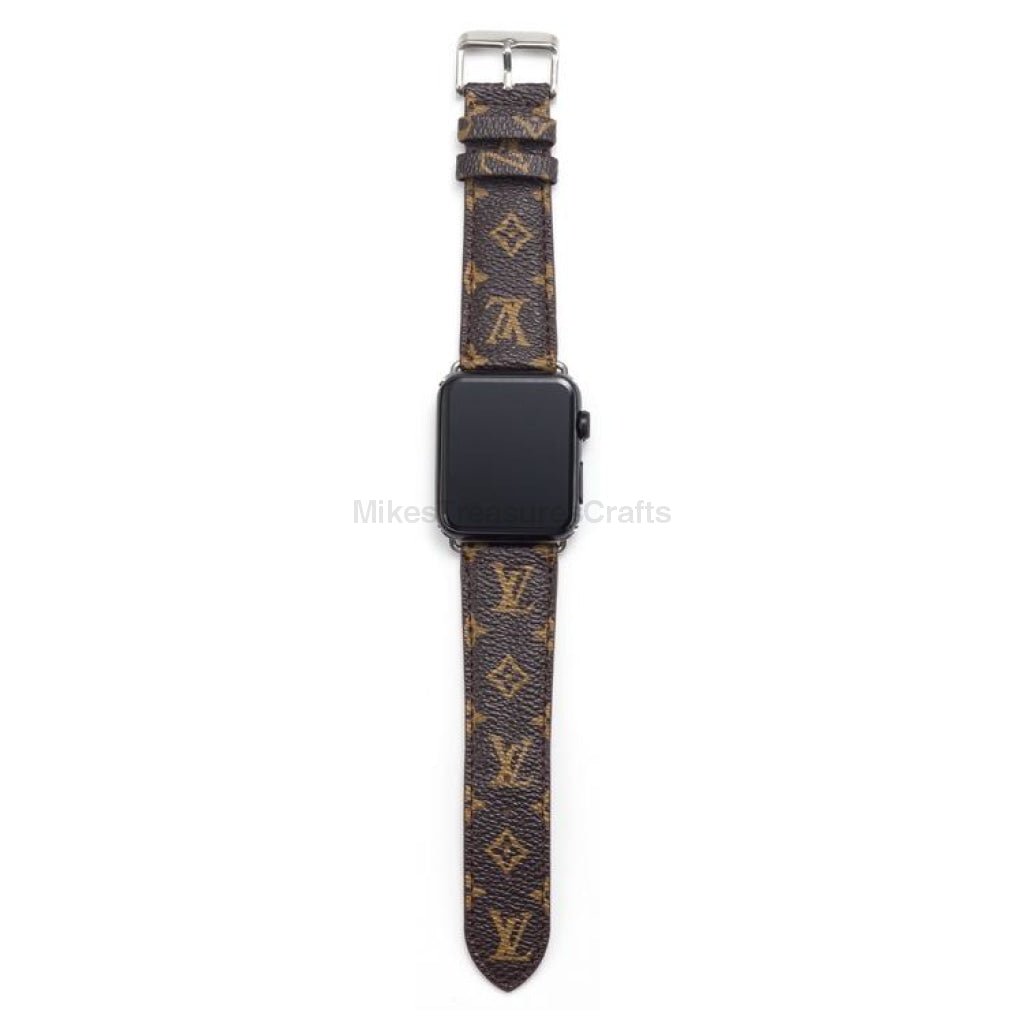 Elegant Brown Apple Watch LV Band with Small, Chic Print