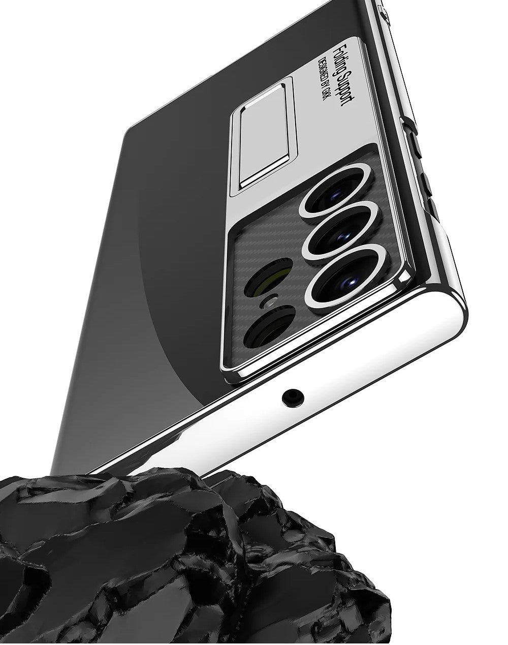 GlacierShield S25 Ultra – Electroplated Clear Case with Kickstand & Shockproof Protection