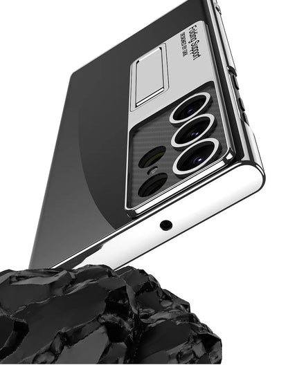 GlacierShield S25 Ultra – Electroplated Clear Case with Kickstand & Shockproof Protection