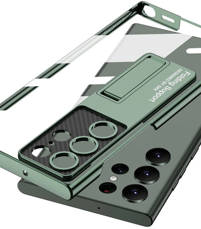 GlacierShield S25 Ultra – Electroplated Clear Case with Kickstand & Shockproof Protection