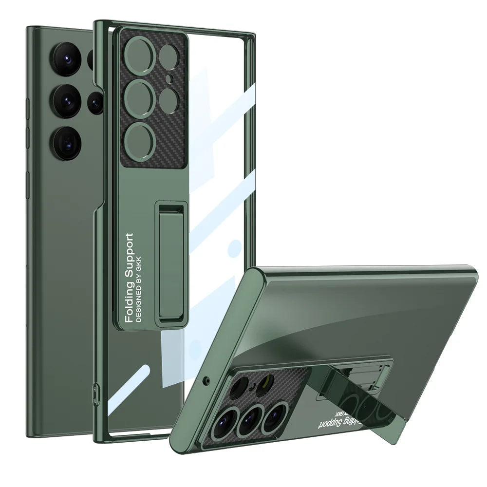 GlacierShield S25 Ultra – Electroplated Clear Case with Kickstand & Shockproof Protection