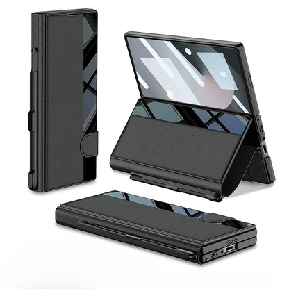 Leather  Z Fold 6, 5 Mirror Window & Pen Slot Case