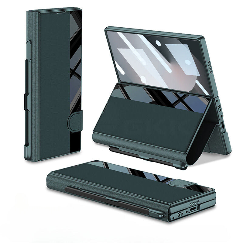 Leather  Z Fold 6, 5 Mirror Window & Pen Slot Case