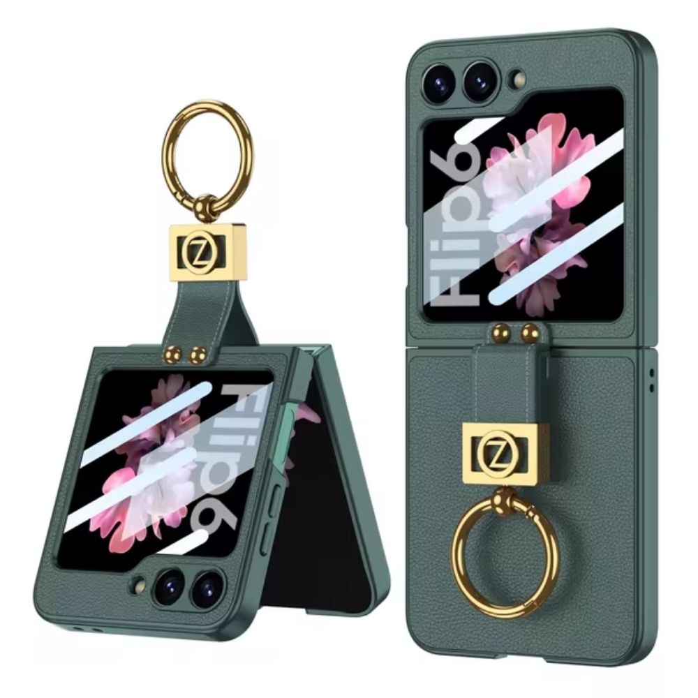 Leather 360°  Z Flip 6, 5 Ring kickstand Screen Protector