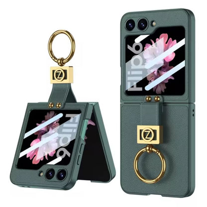 Leather 360°  Z Flip 6, 5 Ring kickstand Screen Protector