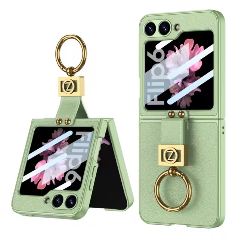 Leather 360°  Z Flip 6, 5 Ring kickstand Screen Protector